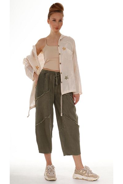 shE tekstil Pockets Mesh Linen Trousers