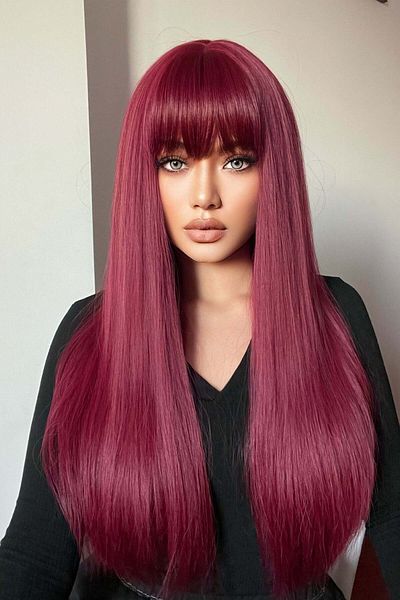 WildFashion Long hair wig with burgundy bangs PER128-3838
