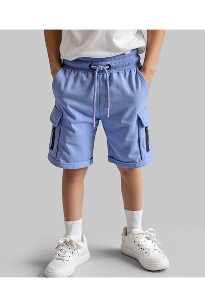 Primo Gino 100% Cotton Knee Length Solid Color Cargo Short- Blue