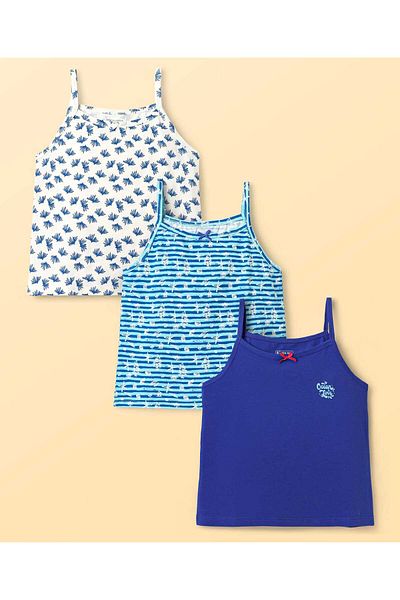 Pine kids مجموعة من 3 قطع من ملابس داخلية مطبوعة بأكمام من القطن والإيلاستين للأطفال من باين كيدز - أزرق وأبيض