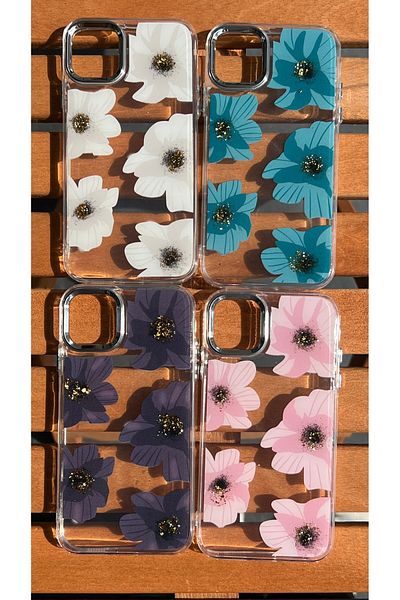 EDELFU iPhone 11 Flower Pattern Transparent Phone Case - Colorful Shiny Glitter Detail Silicone Cover