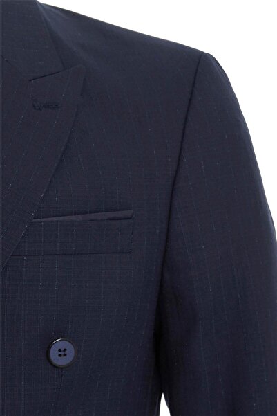 SÜVARİ Navy Blue Slim Striped Pointed Collar 6 Drop Suit