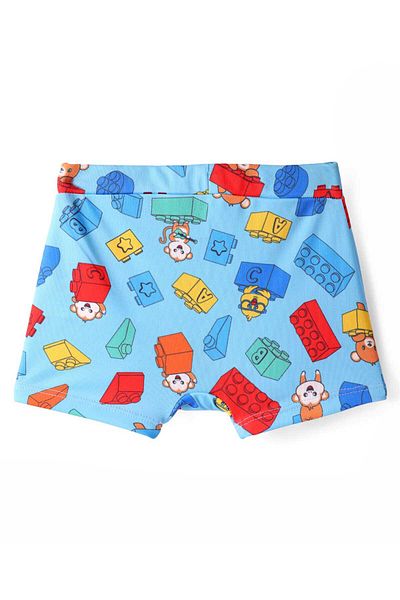 Babyhug Water Repellent Swimming Trunk with Lego Block & Bear Print - Light Blue