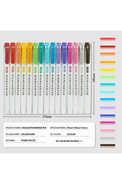 Choice مجموعة أقلام تمييز برأسين من 15 قطعة، 5-15 لونًا، أقلام رسم فلورية، أق...