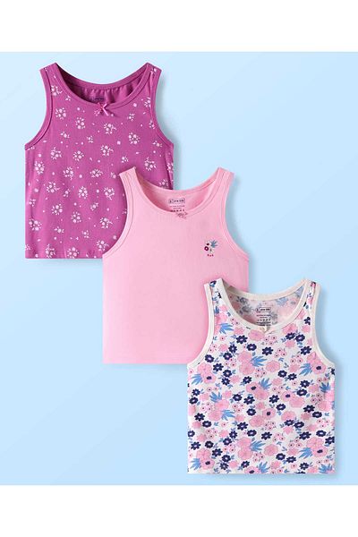 Pine kids Pine Kids Cotton Floral Printed Vests (Pack of 3) - Purple & Pink