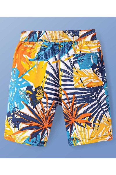 Pine kids Looper Knit Above Knee Length Shorts with Tropical Print - Multicolor