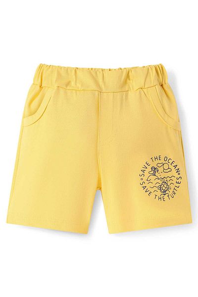 Doodle Poodle 100% Cotton Knit Knee Length Shorts with Stripe & Text Print Pack of 3 - Blue & Yellow
