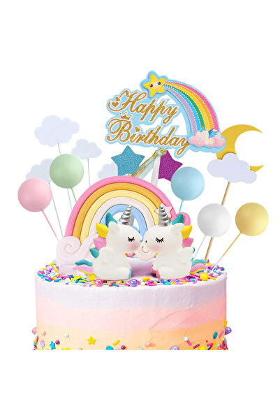 Choice1 زينة كعكة عيد ميلاد يونيكورن ستايل 2، زينة كعكة بالونات قوس قزح، زينة...