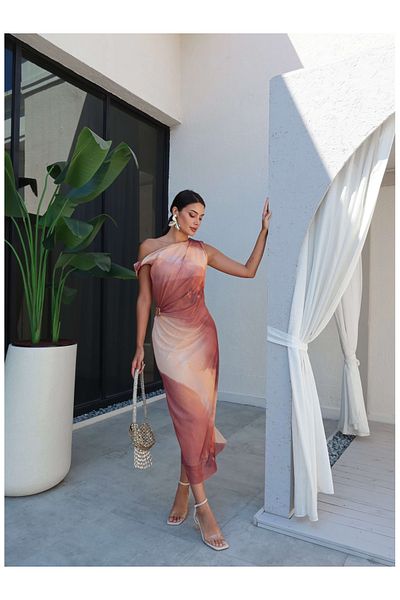 ESRAHELVACI Brown Tie Dye Pattern Midi Dress