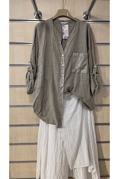 Park Moda Italian Cotton Shirt with Sequin Detail