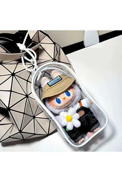 Choice حقيبة منظم شفافة صلبة بيضاء اللون مع مشبك كرة لدمى لابوبو المحشوة - حق...