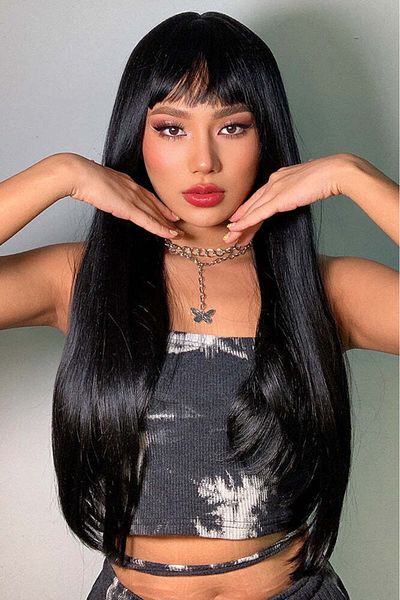 WildFashion Long hair wig with bangs, brunette PER128-1