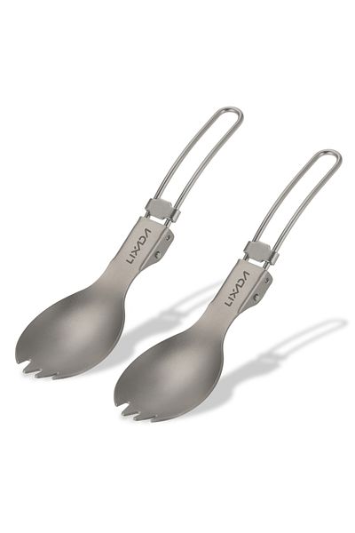 Choice 2pcs Matt Finish Lixada Half Polished Titanium Folding Spork Lightweight Outdoor Dinner Spork Flatwa