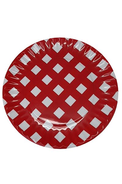 OEM Farfurie Gemma, intinsa, 26 cm, rosu, carouri, 2Stx