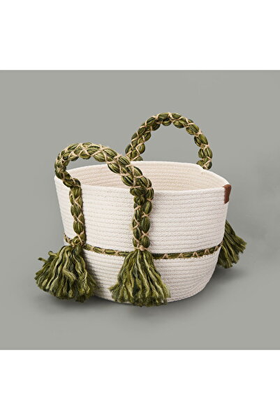 Simple Living Green Culture Декоративний кошик - Крем / Зелений - 25x21 см