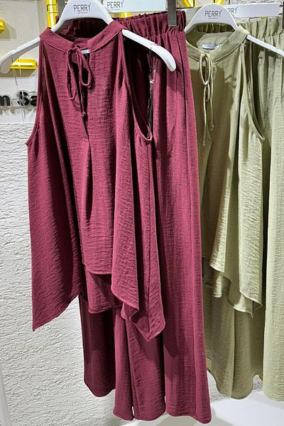 Suzi Boyundan Tie-Up Asymmetric Cut Bluz Pant Suit 51182