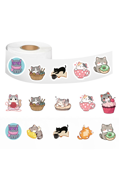 Choice 500 قطعة من ملصقات لفافة القطط الكرتونية من هاراجوكو مقاومة للماء، عنص...