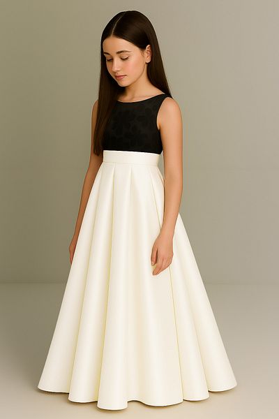 MadyaButik Girl's White Satin Pleated Kiloskirt, Mother Daughter Matching Skirt Graduation Skirt