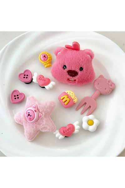 Miniso 10pc Anime Loppy Plush Shoe Buckle Cute Cartoon Pattern Detachable Hole Accessory Shoes Decorative A