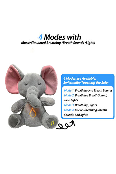 Choice لعبة فيل محشوة للأطفال بأربعة أوضاع، مع موسيقى وإضاءة، دمية محشوة حسية، نائمة