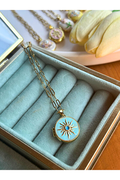 Lavin Accessoriess Mavi Güneş Detaylı Kapaklı Sanat Kolye