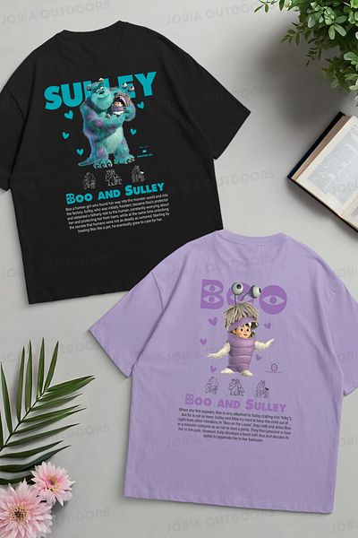 Jobia Outdoors Cute Monsters Boo Sulley Back Back Printed Dear Couple Combination Oversize Colorful Tshirt 2 Piece Set