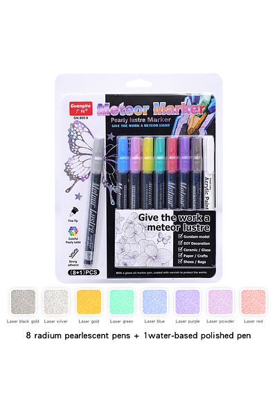 Choice 9pcs set 8+1 Glitter Paint Pens Sparkly and Shiny for Rock Painting, Stone, Ceramic, Glass, Wood, Fa