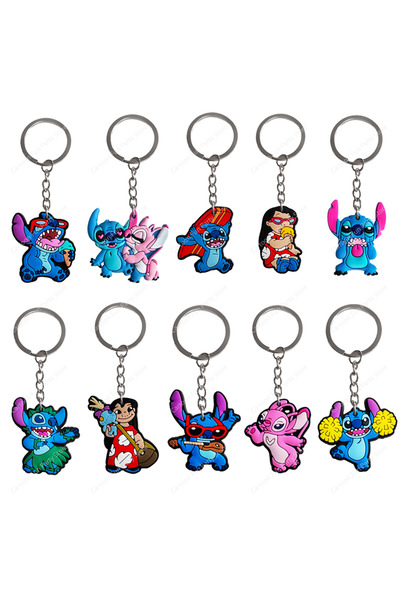 Miniso 10pcs Key Chain Disney Stitch Lilo Party Favors Stamps Slap Bracelets Stickers Goodie Bags Keychains