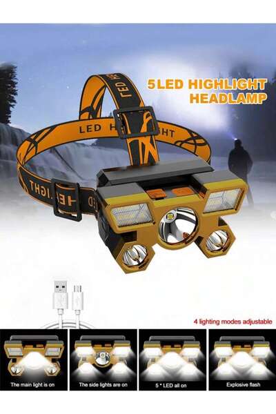 Choice 1PC 1pc, Rechargeable LED Headlight, 5 LEDs, USB Rechargeable, Suitable for Outdoor Camping, Explora