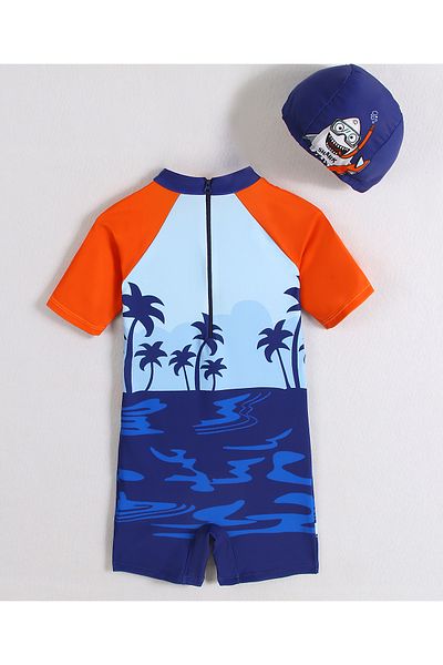 SAPS Shark Printed Short Sleeves Legged Swimsuit - Blue