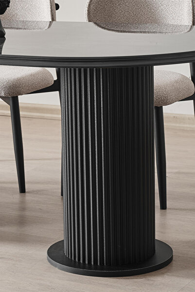 Brianna CTP BOHEM MASA Milano Oval Yemek Masası - MDF, Su Geçirmez ve Darbeye Dayanıklı - Siyah Mermer Renk