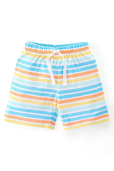 Babyhug Cotton Knit Knee Length Striped Shorts Marble & Text Print Pack of 3 - Multicolour