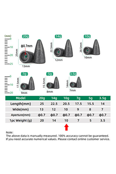 Choice مقاس 10، 10 قطع من ثقل الرصاص لصيد الأسماك، وزن رصاصي لرأس الطُعم، مجم...