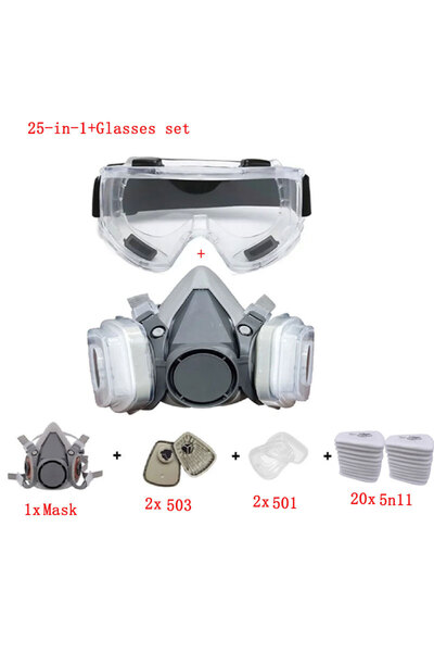 Choice1 25-in-1 Glasses set 6200 Dust Gas Mask Half Face With 5N11 Particle F...