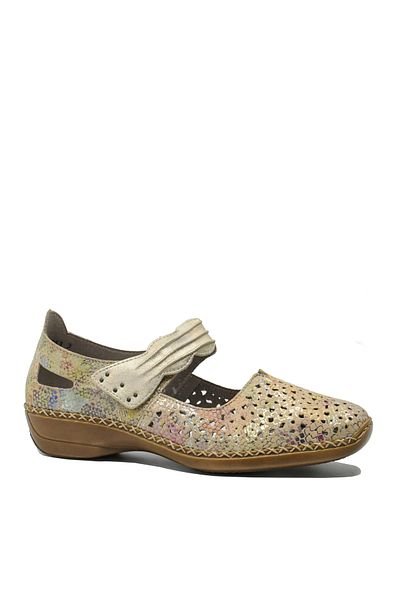 Rieker Pantofi perforați cu baretă multicolori din piele naturală
