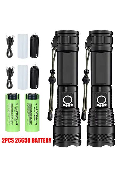 Choice 2Pcs 26650 battery High Power LED Flashlight Rechargeable 5 Mode Aluminum Alloy Telescopic Zoom Torc