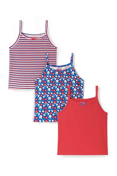 Pine kids Pine Kids Sleeveless Slips with Floral Print & Stripes (Pack of 3) - Multicolor