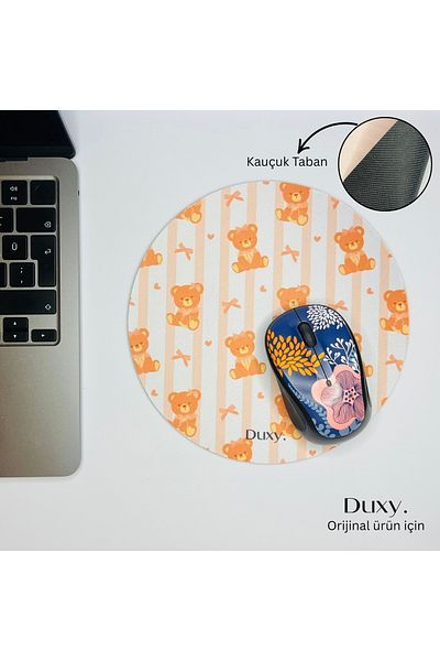 Duxy Cute Teddy Bear Rubber Mouse Pad, 19cm, Non-Slip Base, Comfortable and Soft Mousepad for Home Office and Gaming