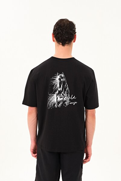 SPORTEMPT Μπλουζάκι με λαιμόκοψη Wild Horse Graphic με τύπωμα oversized - Μαύρο