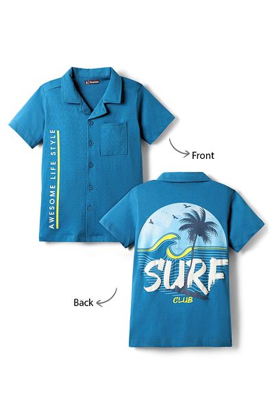 Pine kids Cotton Knit Half Sleeves Shirt with Text Print - Blue