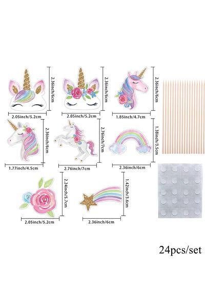 Choice 24pcs mixed 24Pcs Carton Unicorn Cupcake Topper Colorful Rainbow Paper Toppers For Kids Unicorn Birt