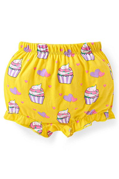 Babyhug 100% Cotton Knit Heart & Cup Cake Printed Bloomers Pack of 3 - Yellow Pink & Lilac