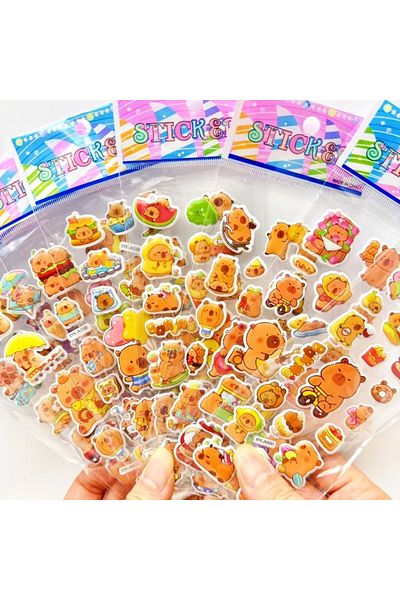 Miniso 12Sheets 12Sheets Cute Capybara Bubble Stickers Kawaii 3D Three-Dimensional Stickers Anime Cartoon N