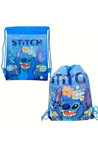 Miniso 2 Disney Anime Stitch Backpack Non-Woven Fabrics Drawstring Bag Kid Birthday Party Decorate Backpac.