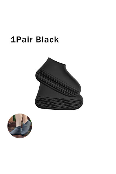 Choice15 L(40-44) 1Pair Black 1Pair Waterproof Non-slip Silicone Shoe High El...