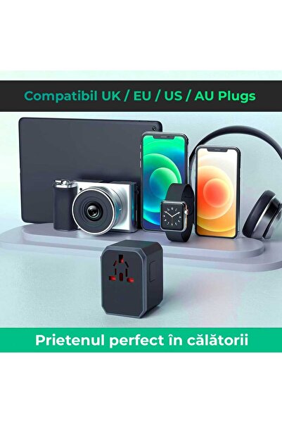 Timebox Universal travel charger adapter, 4 x USB, 1 x Type-C for US, UK, EU, Australia, Asia, Red