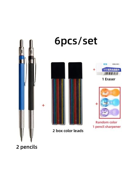 Choice مجموعة من 6 قطع أقلام رصاص ميكانيكية ملونة مقاس 2.0 مم، قلم رصاص أسود/...