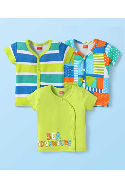 Babyhug 100% Cotton Striped and Printed Vests (Pack of 3) - Green, Blue & Orange
