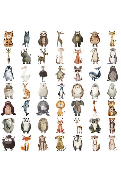 Choice 50pcs all 50pcs Weird Animal Watercolor Paintings Stickers Creative Cartoon Funny Decoration Noteboo