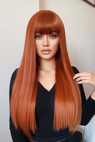 WildFashion Long hair wig with bangs in orange color PER128A-100